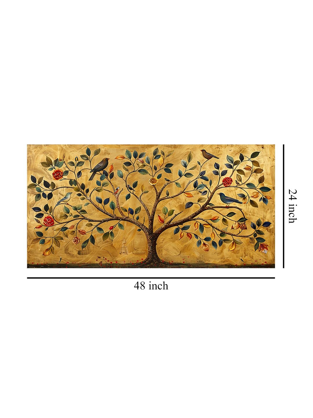 999Store Golden Tree Of Life Canvas Painting - 24X48 Inches Framed Art, Elegant Symbolic Wall Decor (Flp24480717)